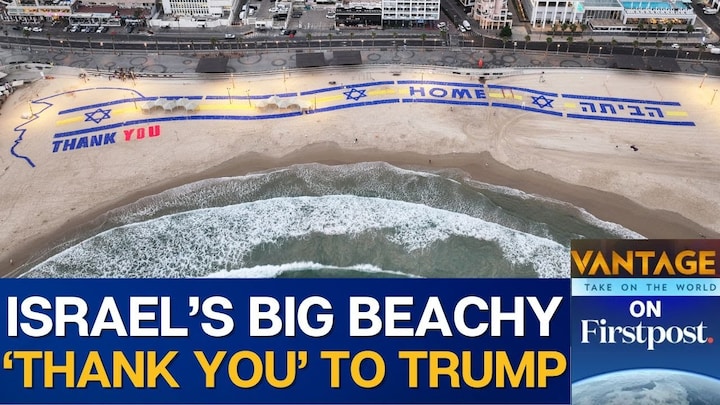 Giant 'Thank You' Note for Donald Trump at Tel Aviv Beach for Israel Visit | Vantage on Firstpost